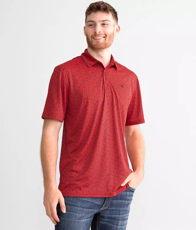 CL10071092 Ariat Mens Printed Polo Shirt- Chili Pepper Red