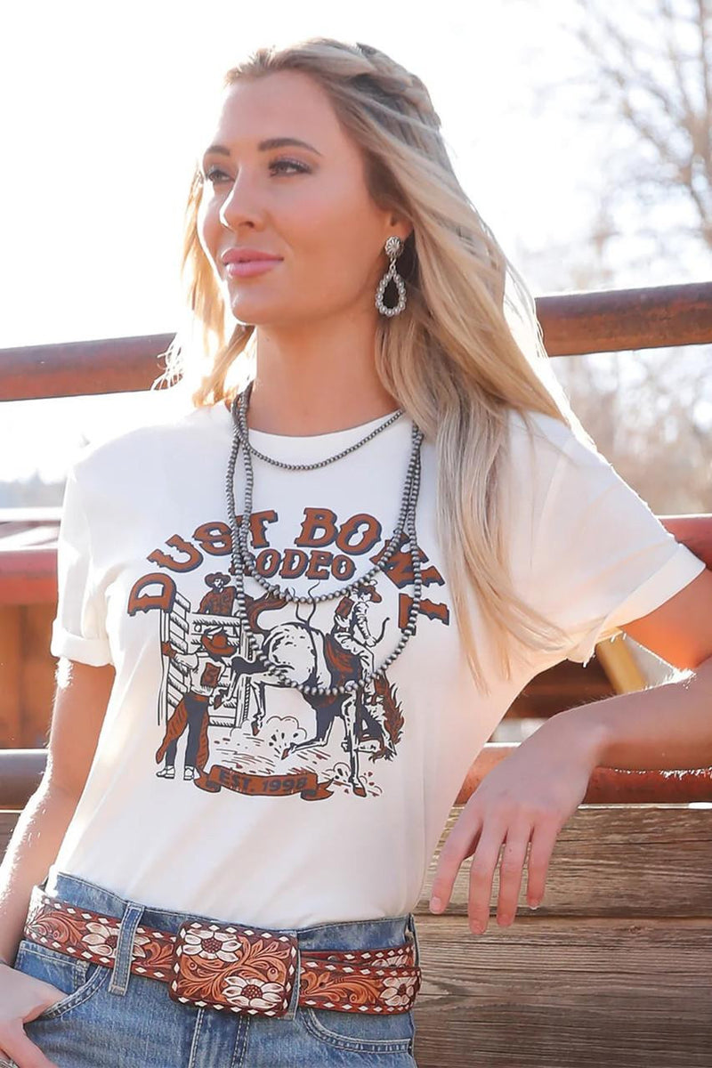 CLCTK7450021 Cruel Girl Womens Rodeo Tee- Cream