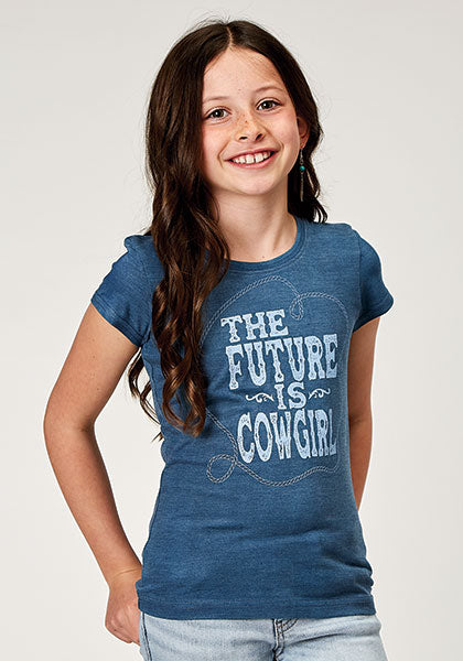 CL03-009-0513-2082- Girls Roper Tee-"The Future is Cowgirl" Nvy Bl