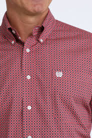 CLMTW1106098- Mens Cinch L/S Button Up- Pink Pattern