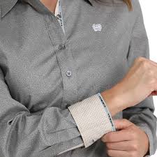 CLMSW9165071-Grey Womens Cinch L/S Button up Paisley Print