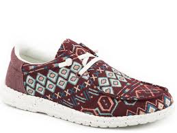 CL09-021-1793-3077 Ladies Roper Shoes Wine Aztec Fabric Upper