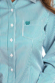 CLMSW9164255-Teal Cinch Ladies L/S Button up- Tencil Stripe