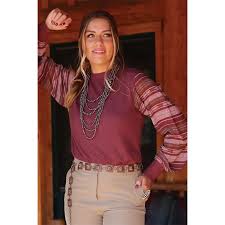 CLCTK7427004 Womens Knit Blouse- Burgandy