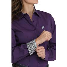 CLMSW9164256-Purple Ladies Cinch L/S Button up- Stripes