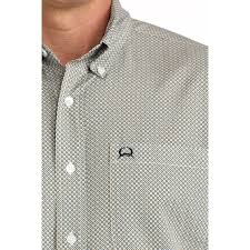 CLMTW1704174-S Mens Cinch S/S Button Up Arena Flex- White/Grey Pattern