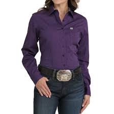 CLMSW9164256-Purple Ladies Cinch L/S Button up- Stripes