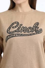 CLMAK7905007-Tan Womens Cinch Crewneck