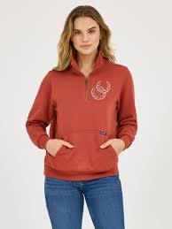 CL112371636 Wrangler Ladies Pullover 1/4 Zip w/ Horseshoes