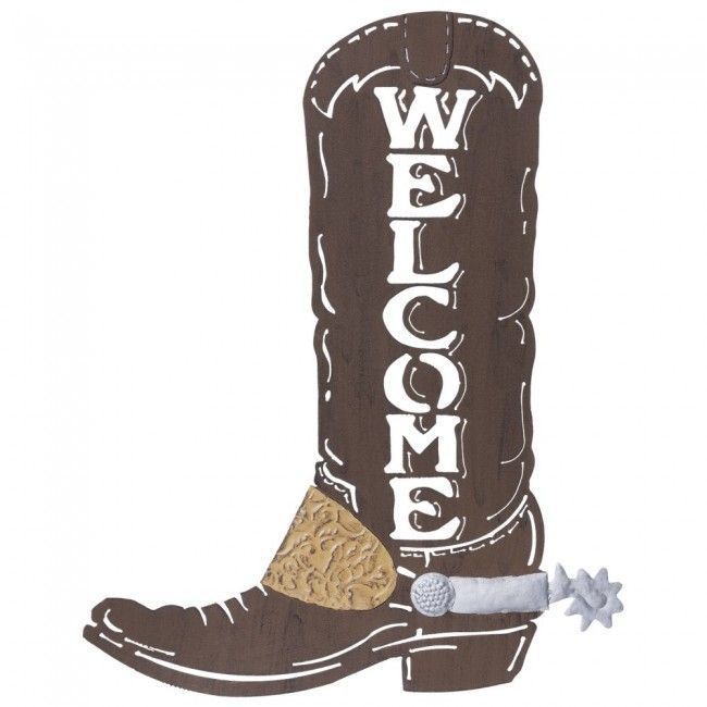 BG87-89471--Brown Welcome Sign Cowboy Boot w/ Spurs