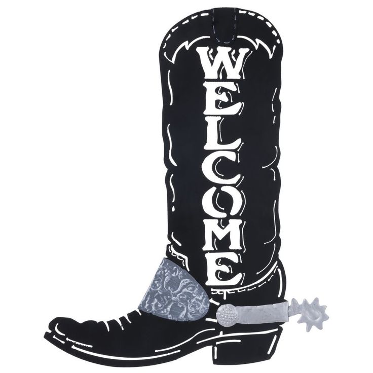 BG87-89471--Black Welcome Sign Cowboy Boot w/ Spurs