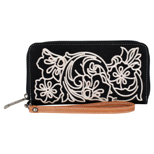 BG2622892151 Justin Ladies Wallet Black w/ Floral Embroidery