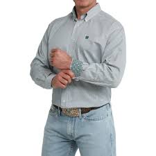 CLMTW1106113- Men's Cinch L/S Button Up- Tencil Stripes- Teal/Black