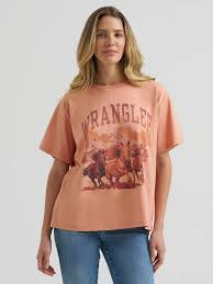 CL112379629- Wrangler Ladies Tshirt- Girlfriend Fit Horses- Pink