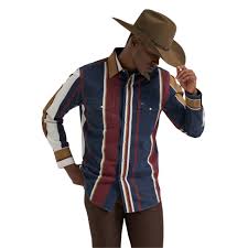 CL112381998- Wrangler Mens Brush Popper Vimtage Stripe- Navy/Burg