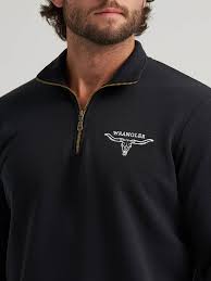 CL112379609- Wrangler Mens 1/4 Zip  Hoodie- Brown w/ Longhorn
