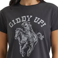 CL112382845- Wrangler Ladies Laney Wilson Giddy Up TShirt- Dark Grey