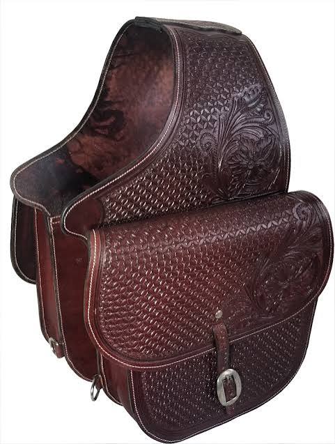 TKSB2508 Leather Saddle Bag w/Window Tooling - Dark Oil