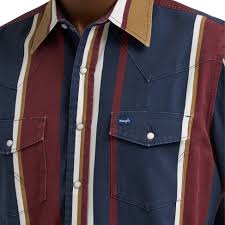 CL112381998- Wrangler Mens Brush Popper Vimtage Stripe- Navy/Burg