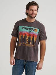 CL112379579- Wrangler Mens Tshirt- Cowboy Sunset- Grey Wash