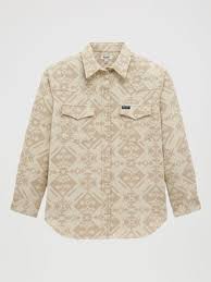 CL112383027-Wrangler Ladies Aztec Snap Shacket- Cream