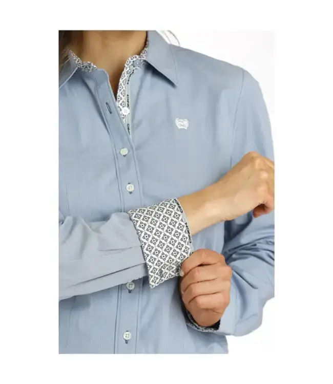 CLMSW9165049-Blue Ladies L/S  Shirt Striped Print