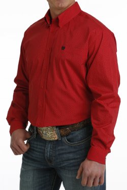 CLMTW1105729-L-Red Mens Cinch L/S Rectangle Print