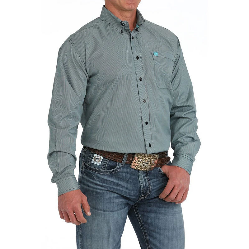 CLMTW1105908-XL Cinch Mens L/S Fine Stripe - Blk/Blu