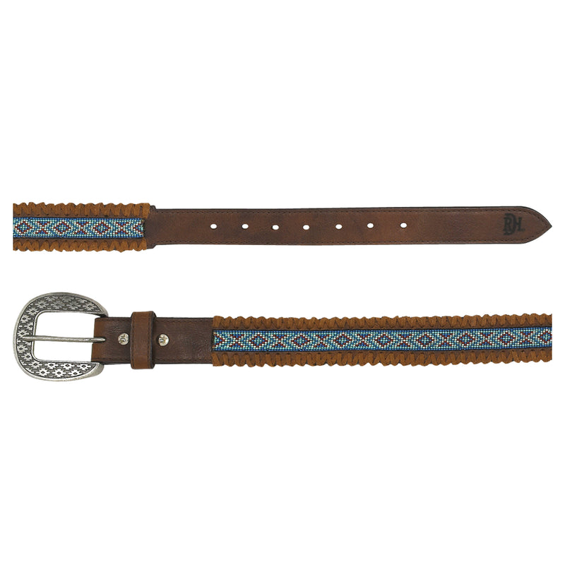 CL24171BE10 Ladies Belt Brown w/ Beaded Inlay