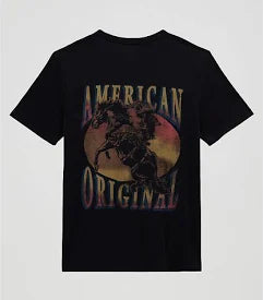 CL112380295- Wrangler Mens Tshirt- American Orginal w/Bronc- Blk