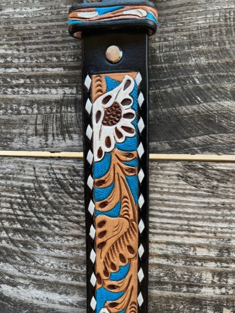 CLN320000888-S Belt Ladies Floral Inlay White & Blue