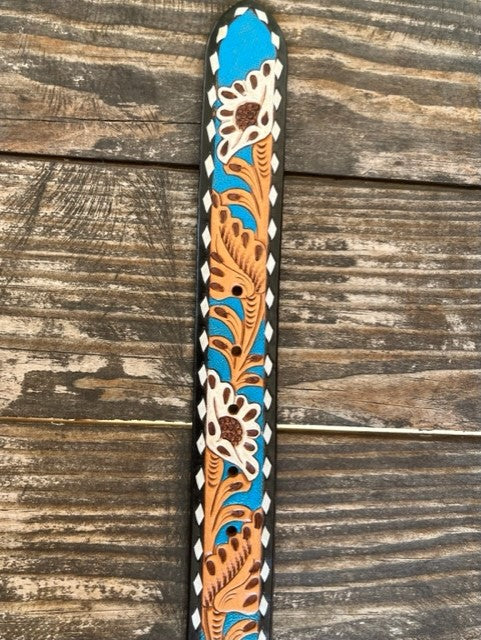 CLN320000888-S Belt Ladies Floral Inlay White & Blue