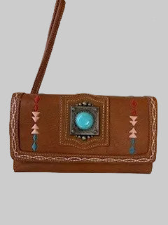 BG23192805W Wallet w/ Turquiose Stone & Multi Embroidery