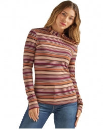 CL112339596-Shirt Ladies Mock Neck Stripes