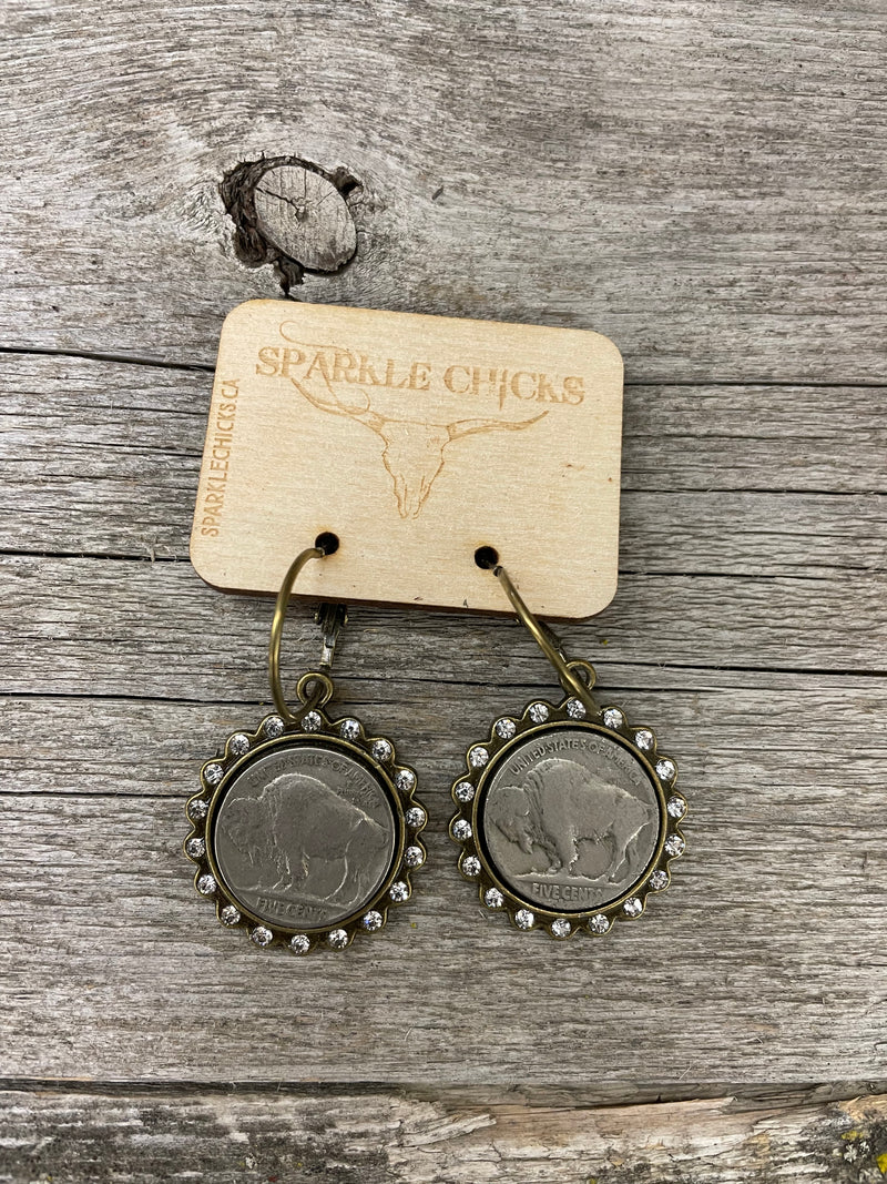 BGEARRING3 Earrings- Vintage Buffalo Coin Bling