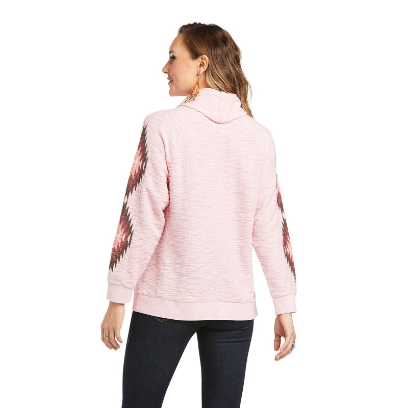 CL10037242-M-Pink Womens Ariat Pullover "Joan" Aztec Sleeve