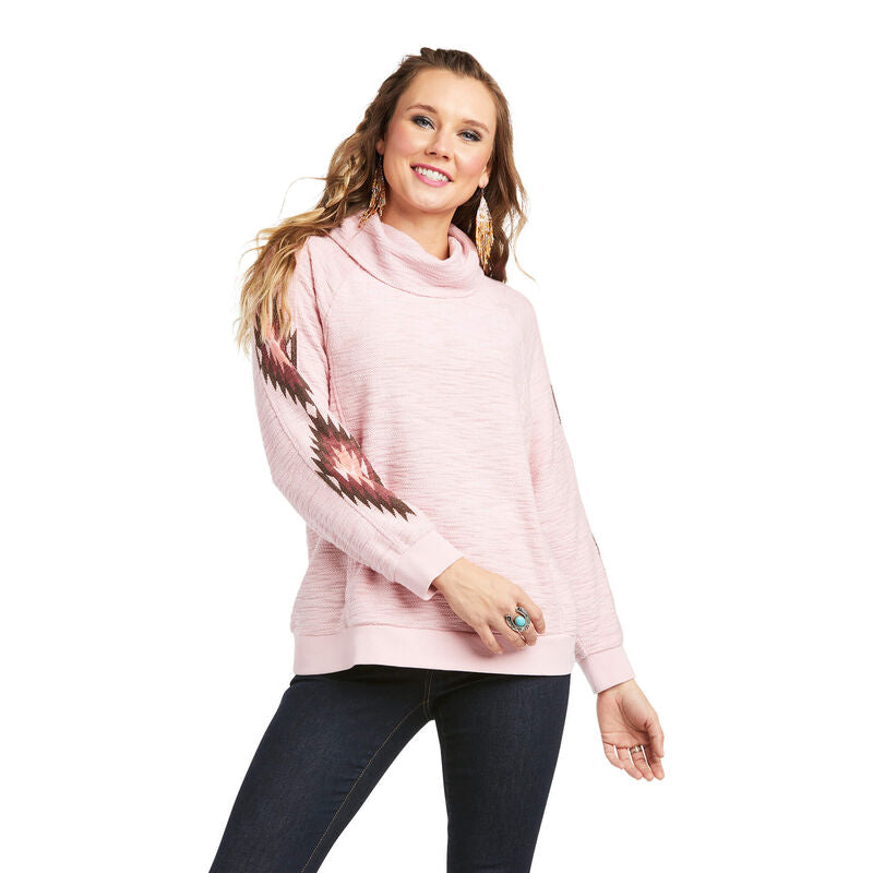 CL10037242-M-Pink Womens Ariat Pullover "Joan" Aztec Sleeve