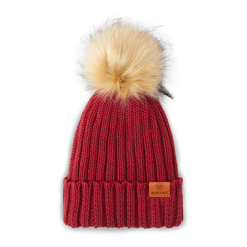 CL100378--Rhubarb Ariat Cotswold Beanie w/Faux Fur Pom Pom