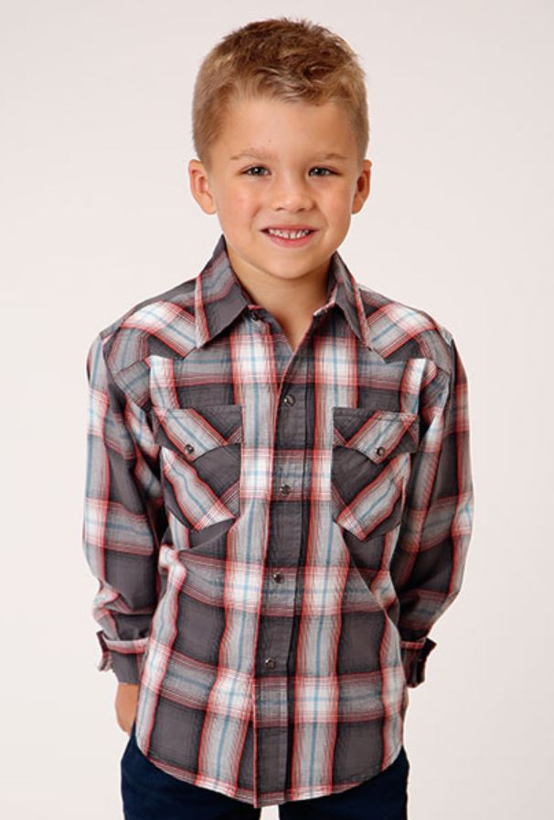 CL03-030-0062-4031 Gry/Red Boys L/S Shirt Slate Combre