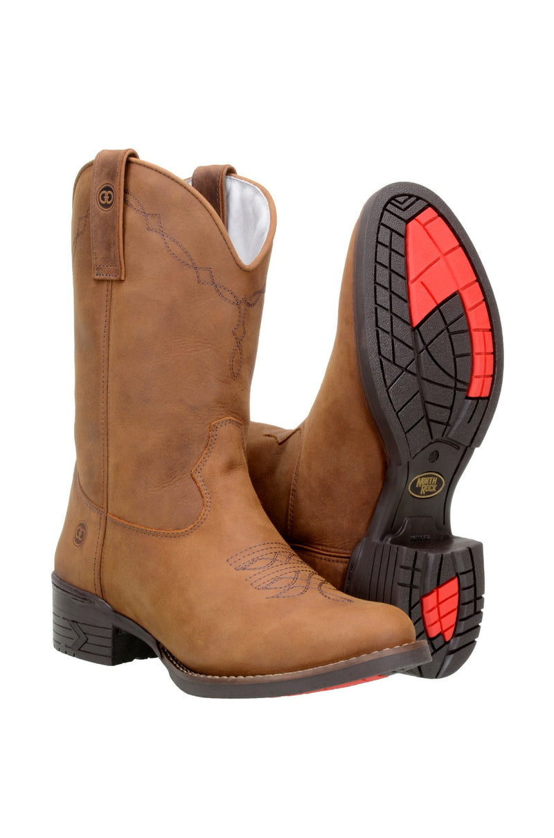 CL8074TABACCO Cowboy Boot Round Toe- Grip Sole