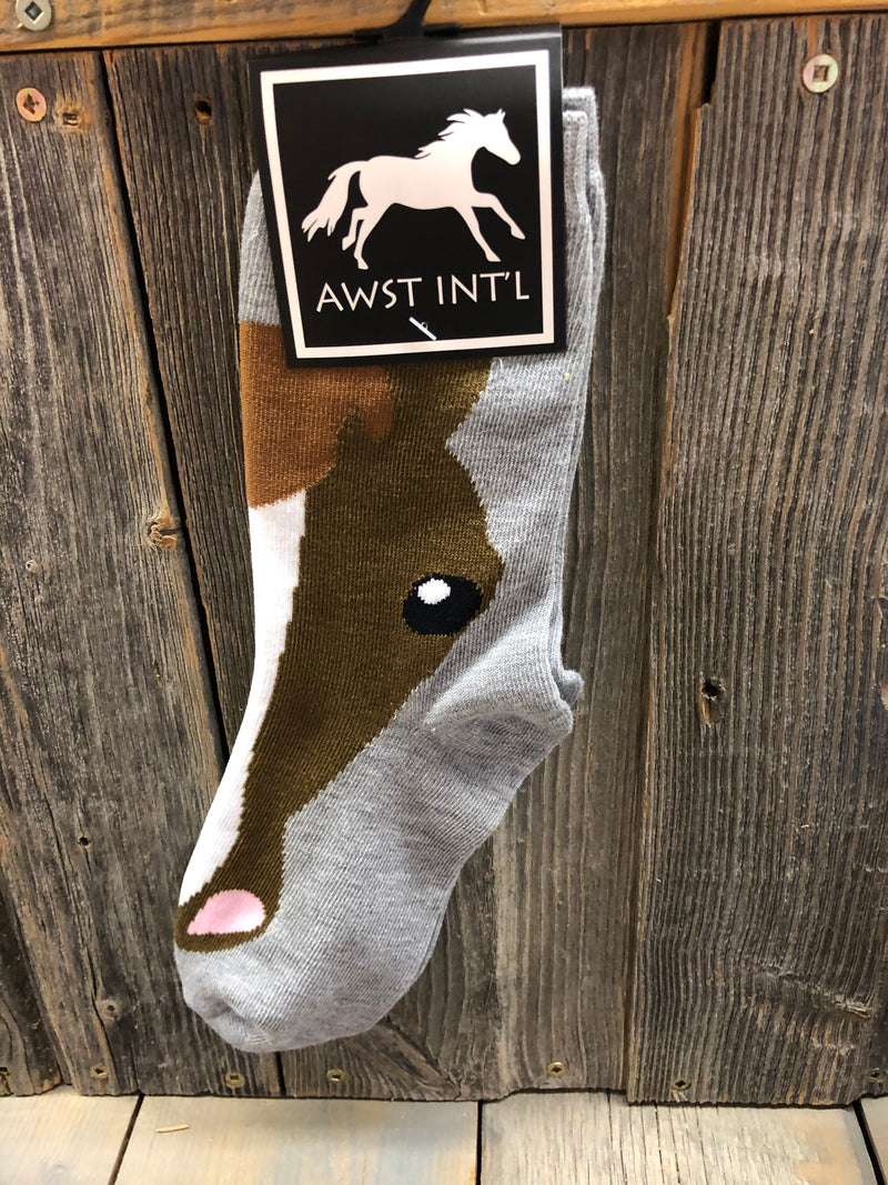 CLA819-9-11-Gray Socks AWST Crew "Horse Face Socks"