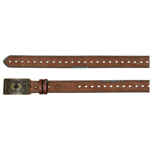 CL2019BE6-L-Tan Belt Ladies Hooey Tan w/TQ Stitch