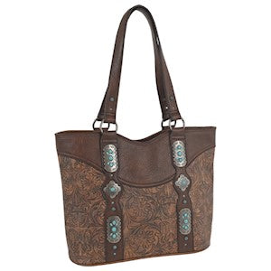 BG23051491 Justin Tote Tooled Pattern with Turq Concho