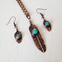 BGCJK20210224 Necklace / Earring Set - Copper - Feather