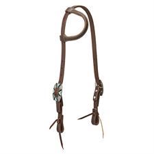 TK10-0588 Headstall 1 Ear Sliding Turquoise/Feather Buckles