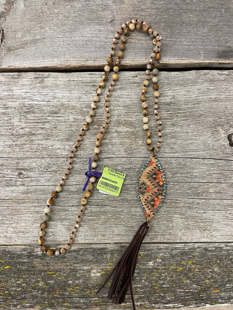 BGNECKLACE1 Saddle Tan Feather Necklace