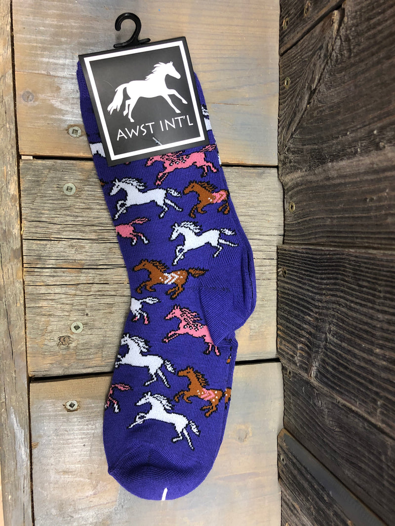 CLA817-9-11-Purple Socks AWST Crew "SouthWest Pony"
