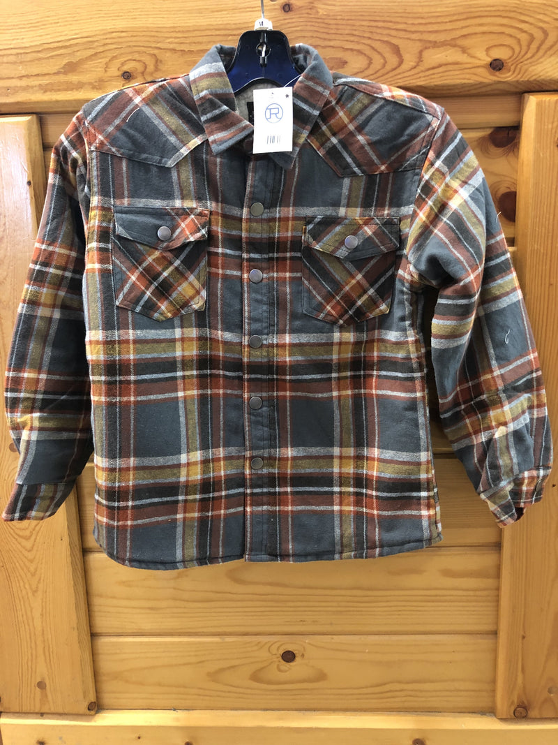 CL03-397-0119-1693-M-MutliClr Boys Roper Sherpa Lined Flannel Shirt w/Snaps