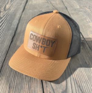 CL043 Cowboy Sh*t Cap- Curved Brim Poillockville CS Leather Caramel/Black