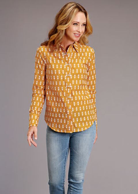 CL11-050-0590-0409 Yellow Womens L/S Shirt- Aztec Stetson